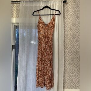 Elegant Floral Maxi Dress in Rust and Cream